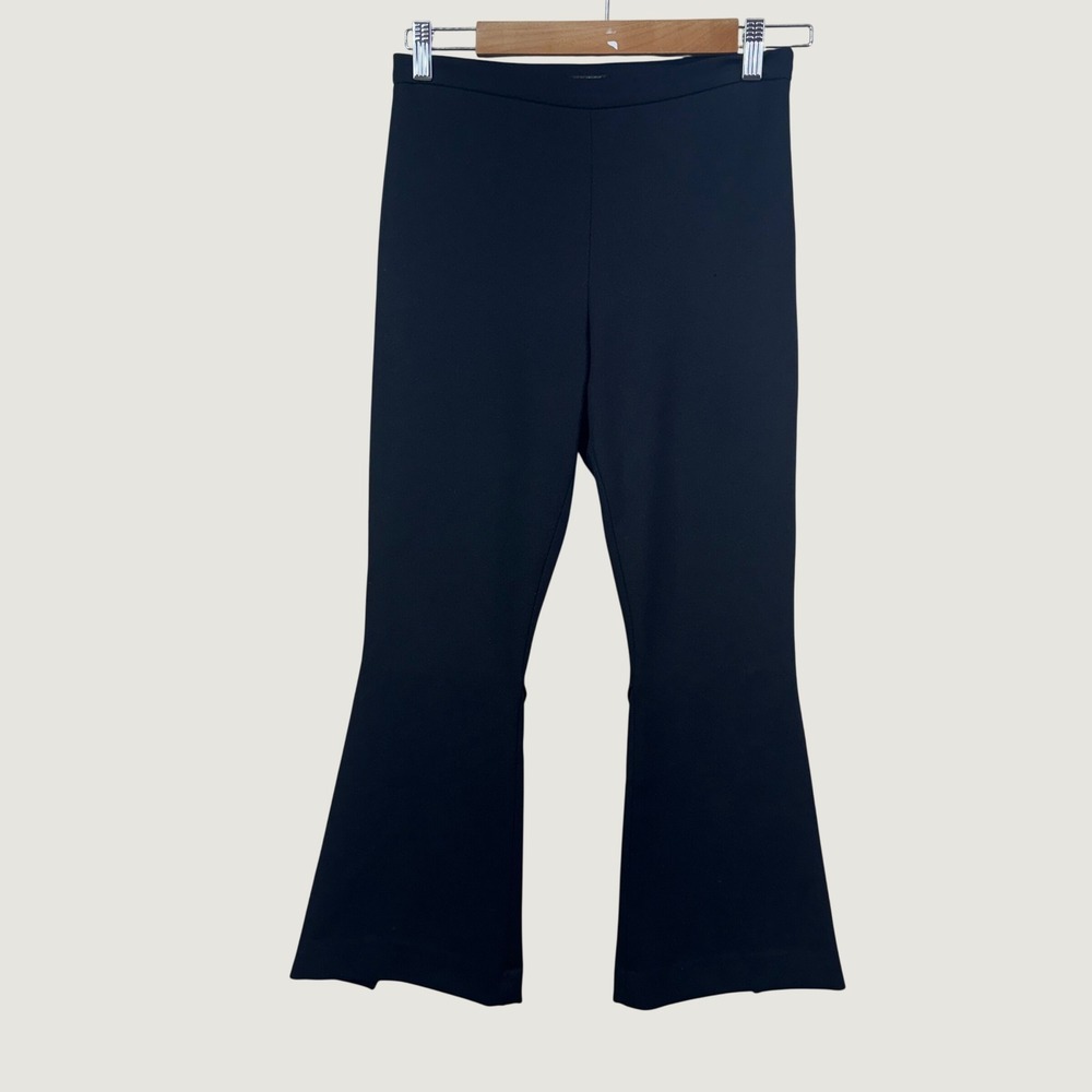 Elie Tahari Flare Cropped Capri Pants Womens 2 Black Minimalist Back Split Hem